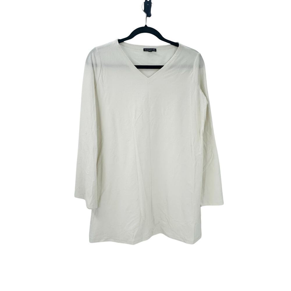 Eileen Fisher Women's V-Neck Stretch Jersey Tunic Top Long Sleeve White Size S